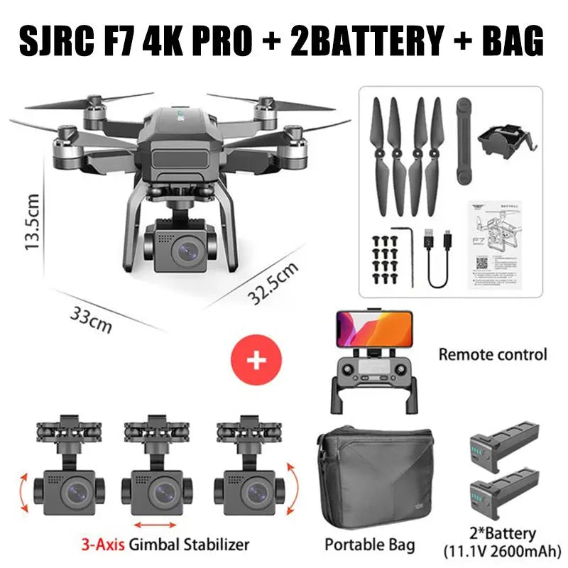 SJRC F7/F7S PRO 4K Drone 3-Axis Gimbal GPS 5G WiFi Brushless Obstacle Avoidance Foldable Quadcopter RTF