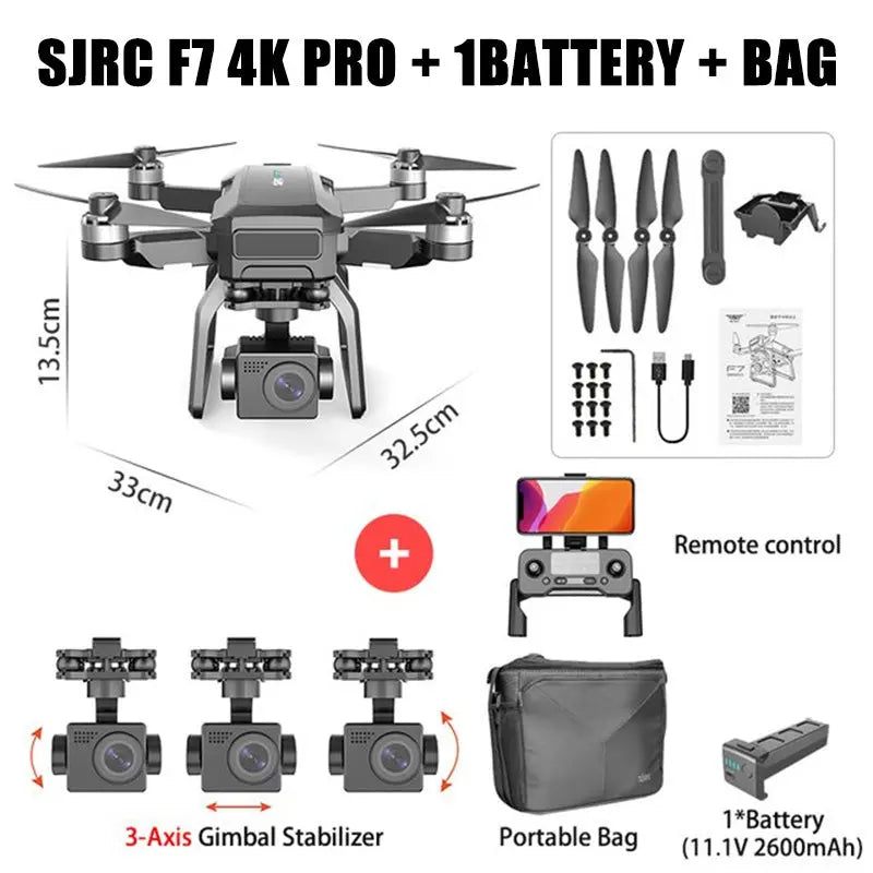 SJRC F7/F7S PRO 4K Drone 3-Axis Gimbal GPS 5G WiFi Brushless Obstacle Avoidance Foldable Quadcopter RTF