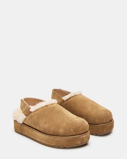 MELLOW FAUX FUR COGNAC SUEDE