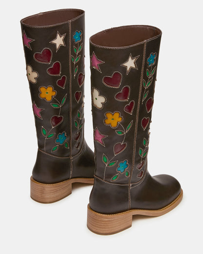 RIGGS FLORAL BROWN LEATHER