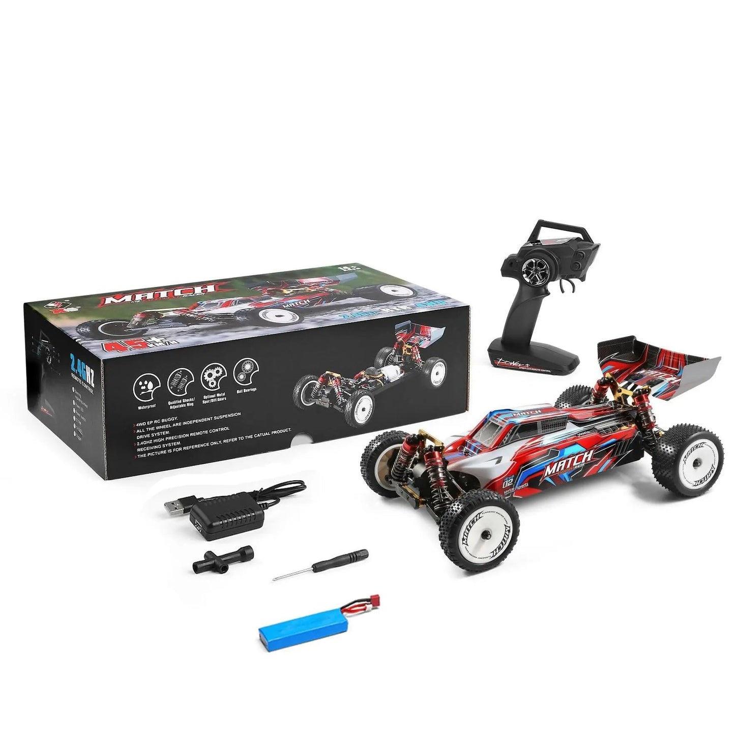 Wltoys 104001 1/10 4WD Brushed RC Car 45km/h Metal Chassis Alloy Off-Road Racing RTR