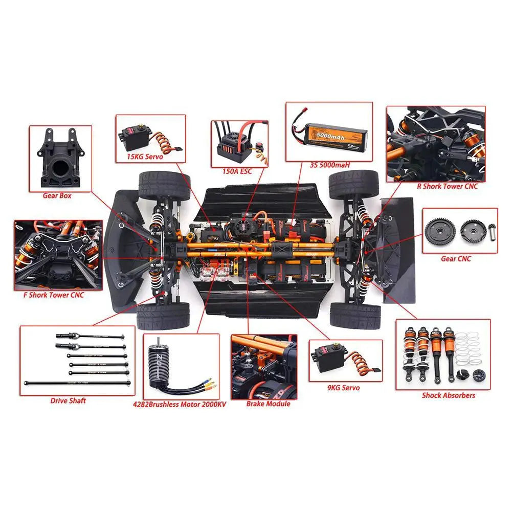 ZD Racing EX-07 1/7 Scale 4WD Brushless RC Car 130km/h High Speed Flat Drift Sports Car RTR