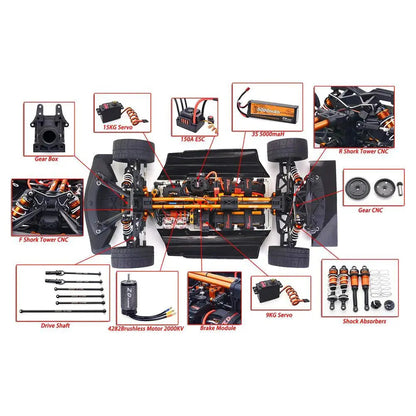 ZD Racing EX-07 1/7 Scale 4WD Brushless RC Car 130km/h High Speed Flat Drift Sports Car RTR