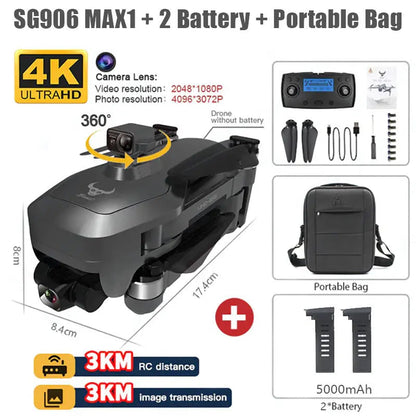 ZLL SG906 MAX1 Beast 3+ 4K Drone 3-Axis Gimbal GPS 3KM 5G WiFi Obstacle Avoidance 5000mAh Foldable Quadcopter RTF