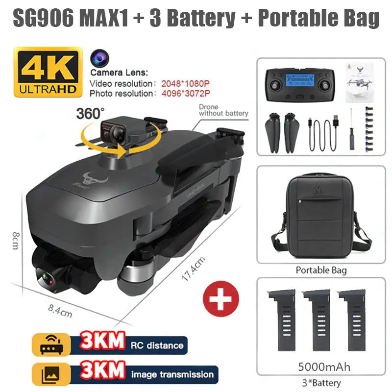 ZLL SG906 MAX1 Beast 3+ 4K Drone 3-Axis Gimbal GPS 3KM 5G WiFi Obstacle Avoidance 5000mAh Foldable Quadcopter RTF