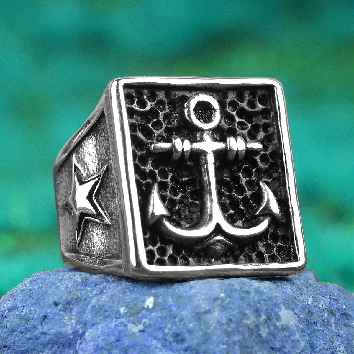 Anchor Compass Ring – Biker with Navy Ocean Star Punk Rock Hip Hop Statement