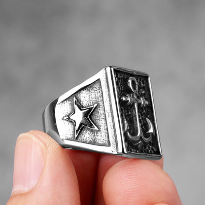 Anchor Compass Ring – Biker with Navy Ocean Star Punk Rock Hip Hop Statement