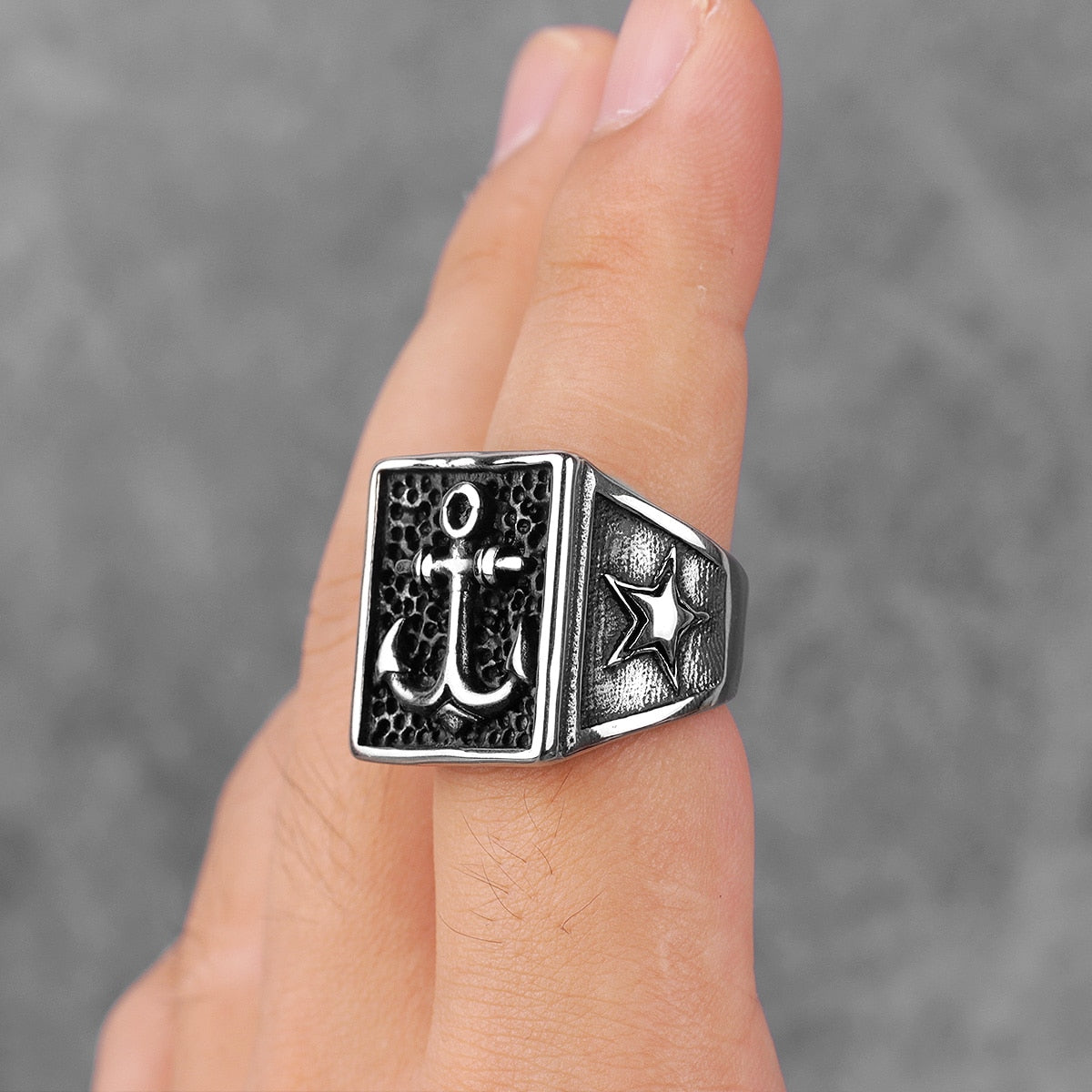 Anchor Compass Ring – Biker with Navy Ocean Star Punk Rock Hip Hop Statement