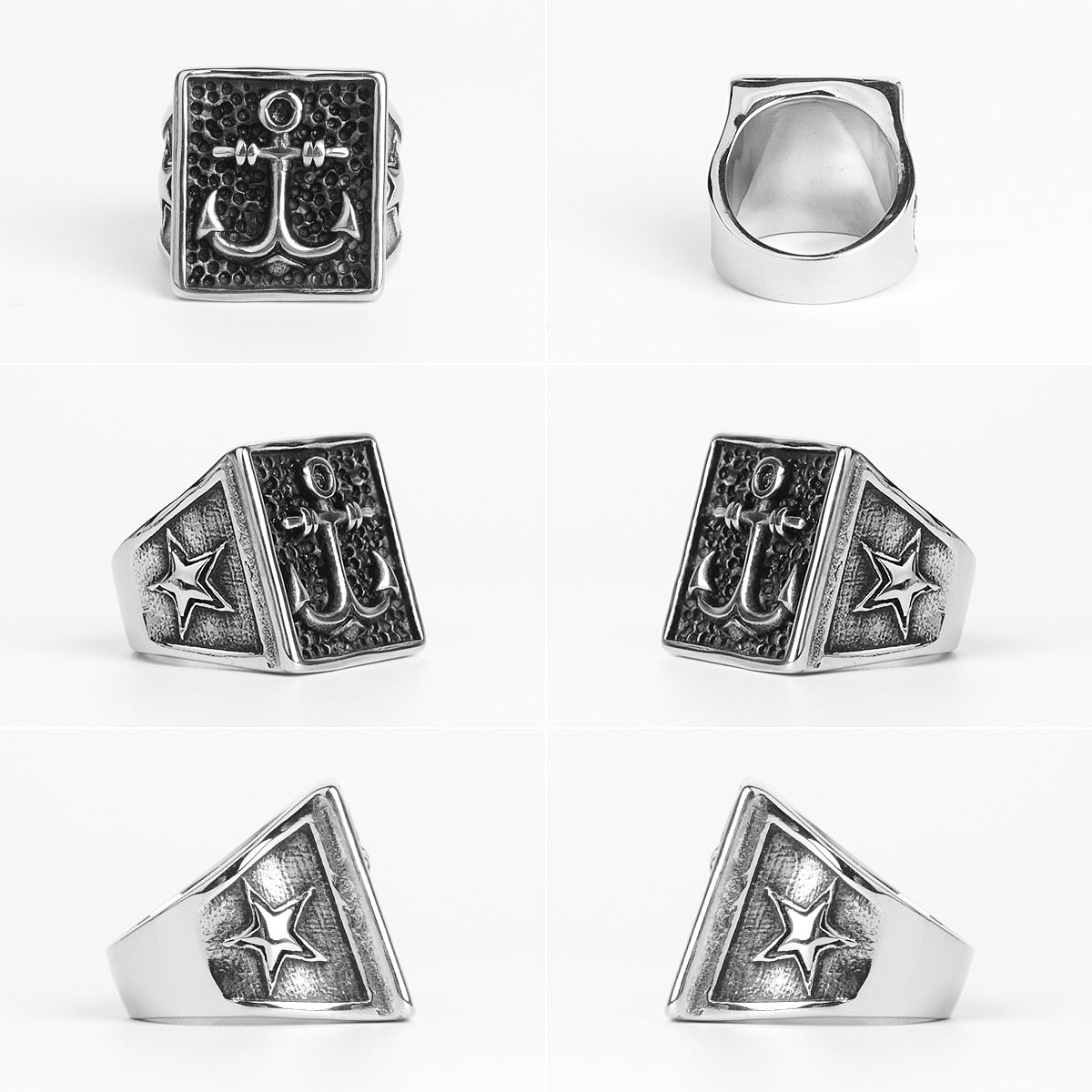 Anchor Compass Ring – Biker with Navy Ocean Star Punk Rock Hip Hop Statement