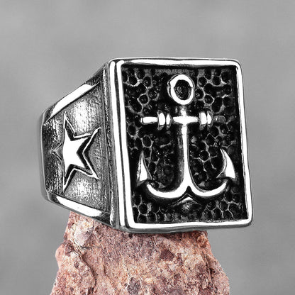 Anchor Compass Ring – Biker with Navy Ocean Star Punk Rock Hip Hop Statement
