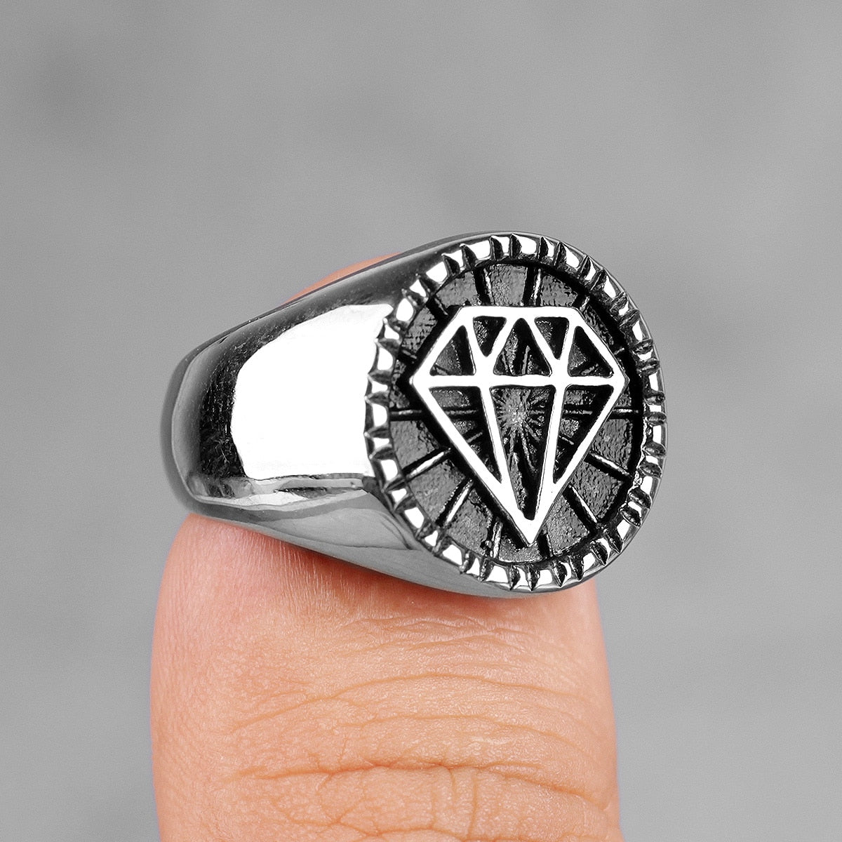 Biker Stainless Steel Ring – Hip Hop with Rhinestone Diamond 316L Punk Rock