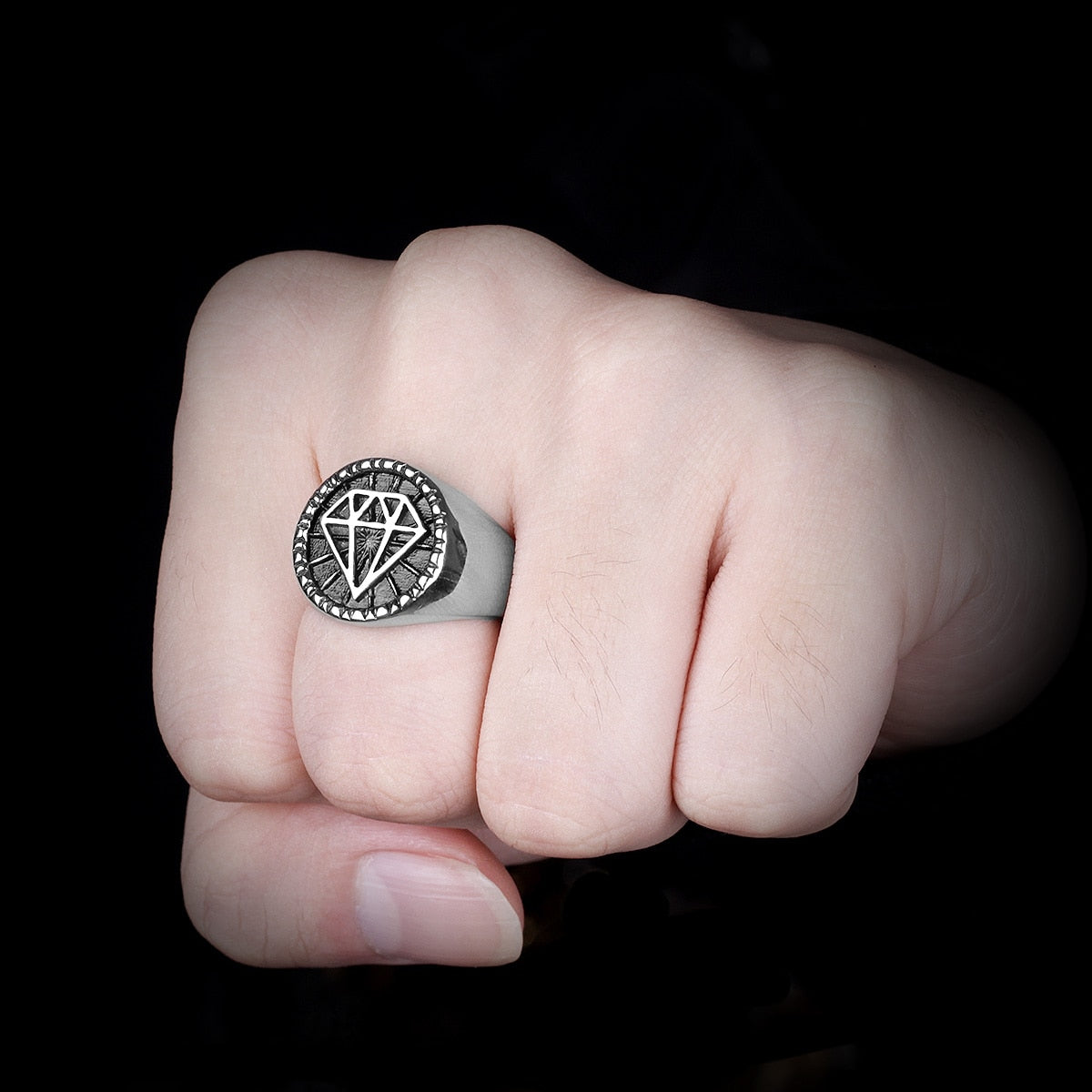 Biker Stainless Steel Ring – Hip Hop with Rhinestone Diamond 316L Punk Rock