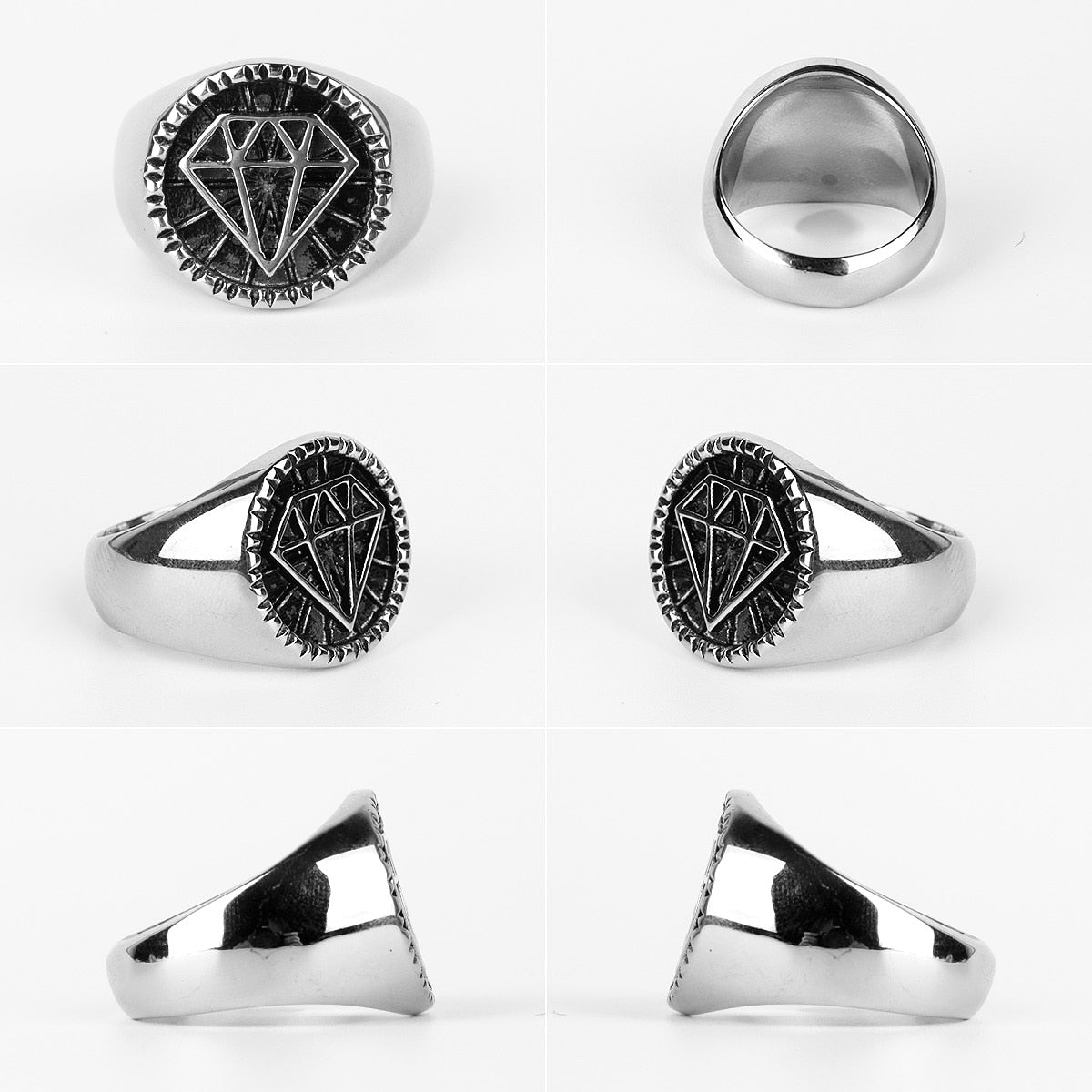 Biker Stainless Steel Ring – Hip Hop with Rhinestone Diamond 316L Punk Rock