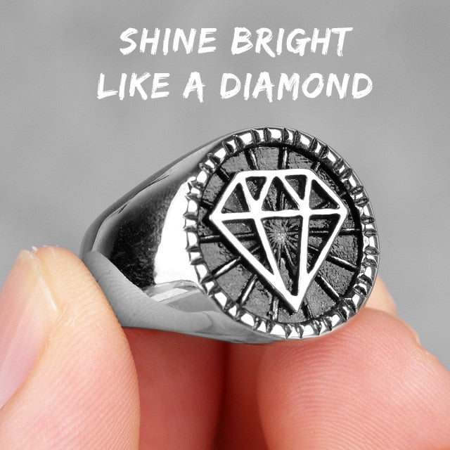 Biker Stainless Steel Ring – Hip Hop with Rhinestone Diamond 316L Punk Rock