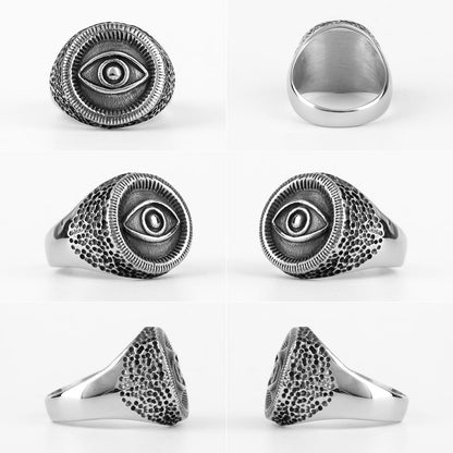 Biker Statement Ring – Egyptian Eye of Horus Masonic 316L Stainless Steel Punk