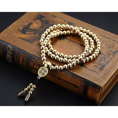 Brass Necklace – 108 Buddha Beads Mala with Multi-Function Self Defense Blessed