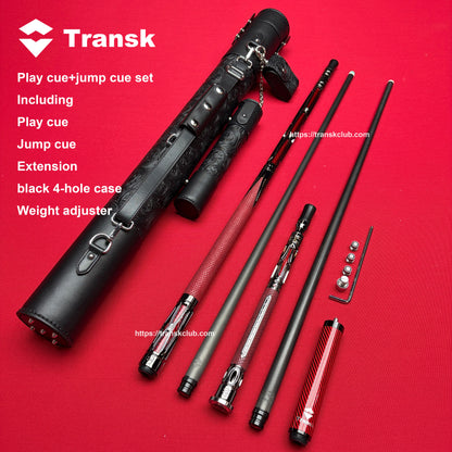 Transk Play cue+jump cue set with  4-hole case (red purple black gold color choice)12.5/11.8mm tip