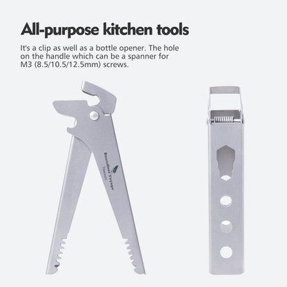 Camping Tool – Pure Titanium Tongs with 3-in-1 Pot Gripper, Bottle Opener & Wrench