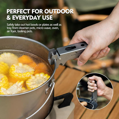 Camping Tool – Pure Titanium Tongs with 3-in-1 Pot Gripper, Bottle Opener & Wrench