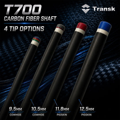 Transk T700 Low-Deflection Carbon Fiber Pool Cue Shaft – 4 Tip Size Options
