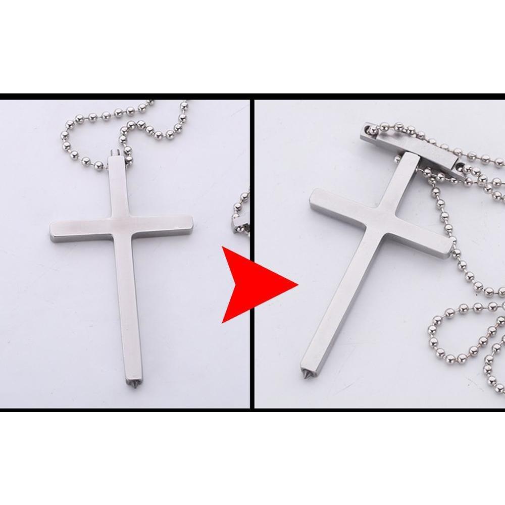 Cross Necklace – Stainless Steel Spike Pendant with Tungsten Tip Self Defense