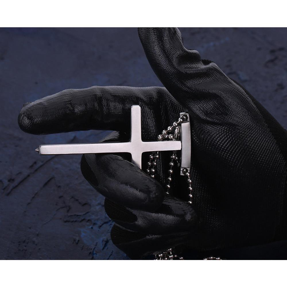 Cross Necklace – Stainless Steel Spike Pendant with Tungsten Tip Self Defense