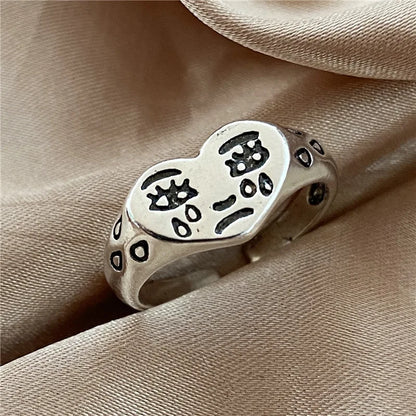 Crying Heart Signet Ring – Gothic Punk Vintage Adjustable Statement