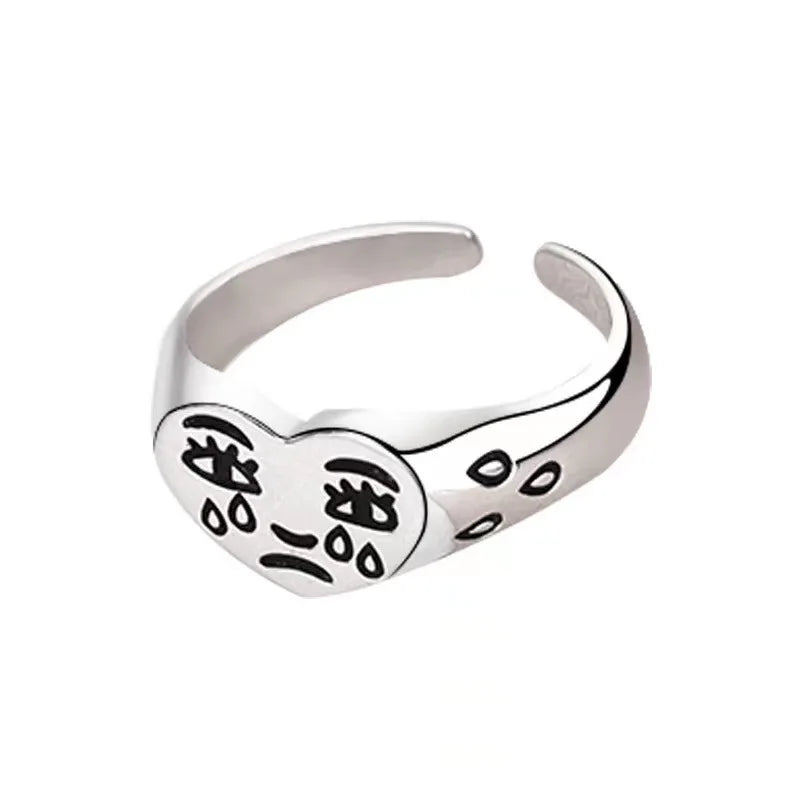 Crying Heart Signet Ring – Gothic Punk Vintage Adjustable Statement