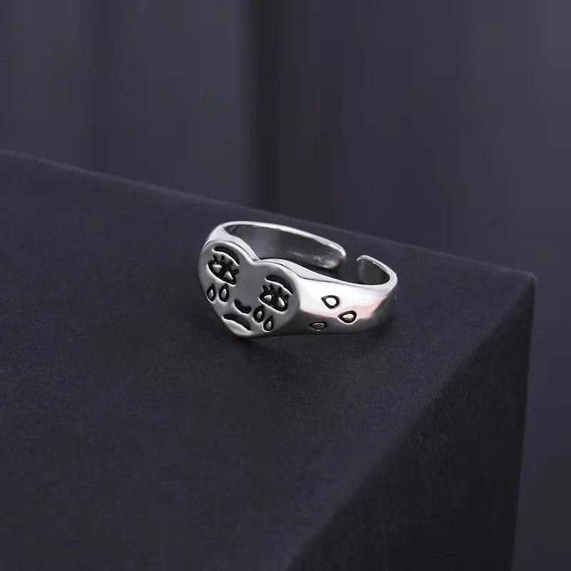 Crying Heart Signet Ring – Gothic Punk Vintage Adjustable Statement