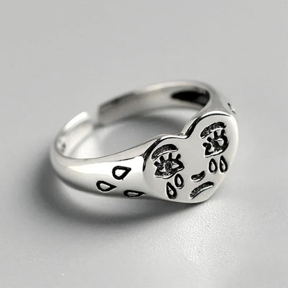 Crying Heart Signet Ring – Gothic Punk Vintage Adjustable Statement