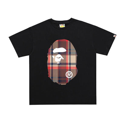 D111 Plaid Ape Head Graphic T-Shirt - Black