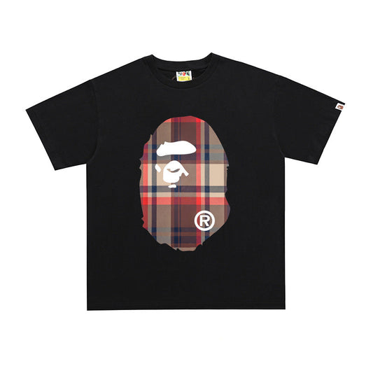 D111 Plaid Ape Head Graphic T-Shirt - Black