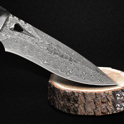 Damascus EDC Knife – Hand Forged 103 Layer VG10 Ebony Handle Elephant Head Leather Sheath