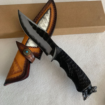 Damascus Fixed Blade Knife – Hand Forged Sanmai VG10 Core Ebony Handle Tactical Survival