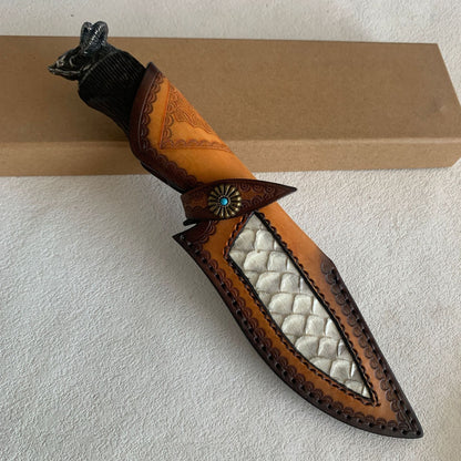Damascus Fixed Blade Knife – Hand Forged Sanmai VG10 Core Ebony Handle Tactical Survival