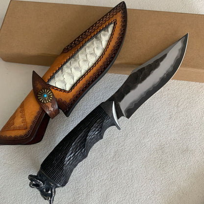 Damascus Fixed Blade Knife – Hand Forged Sanmai VG10 Core Ebony Handle Tactical Survival