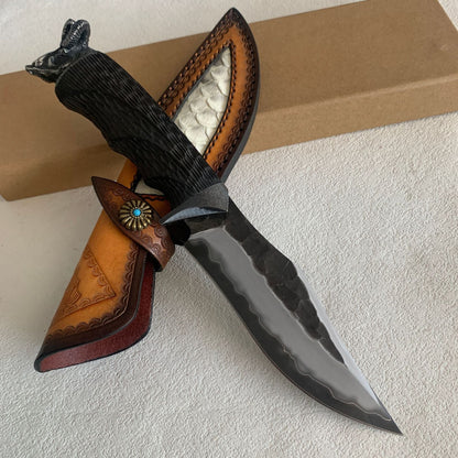 Damascus Fixed Blade Knife – Hand Forged Sanmai VG10 Core Ebony Handle Tactical Survival
