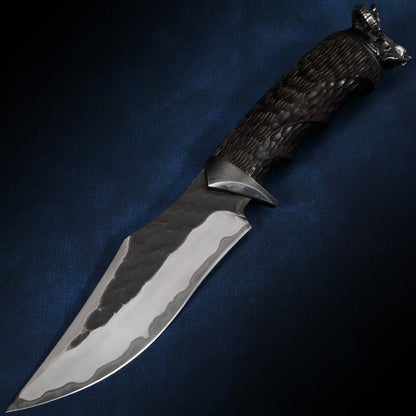Damascus Fixed Blade Knife – Hand Forged Sanmai VG10 Core Ebony Handle Tactical Survival
