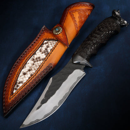 Damascus Fixed Blade Knife – Hand Forged Sanmai VG10 Core Ebony Handle Tactical Survival
