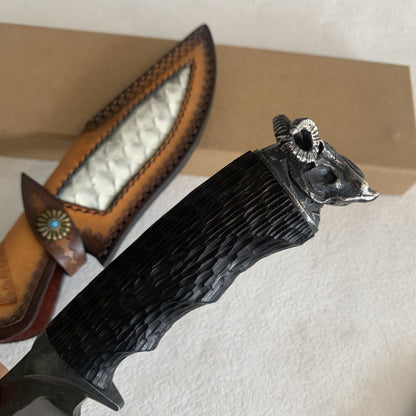 Damascus Fixed Blade Knife – Hand Forged Sanmai VG10 Core Ebony Handle Tactical Survival
