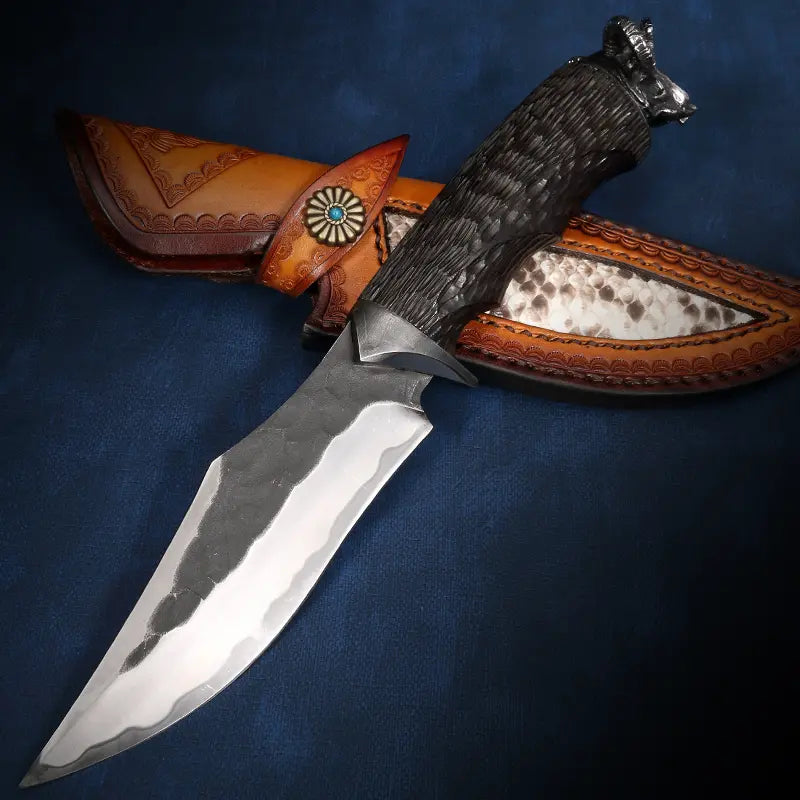 Damascus Fixed Blade Knife – Hand Forged Sanmai VG10 Core Ebony Handle Tactical Survival