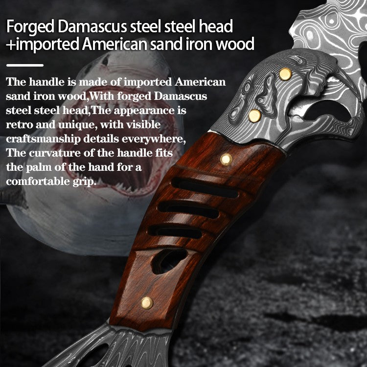 Damascus Fixed Blade Knife – Ironwood Fang Fishbone with 95-Layer Hand-Forged