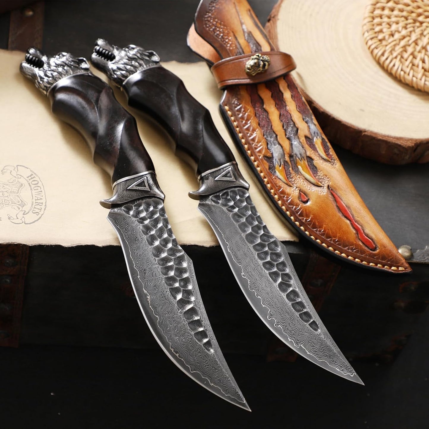 Damascus Fixed Blade Knife – Nightbane Howler Steel Hunting with 67-Layer VG-10 Core