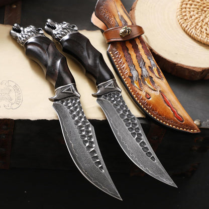 Damascus Fixed Blade Knife – Nightbane Howler Steel Hunting with 67-Layer VG-10 Core