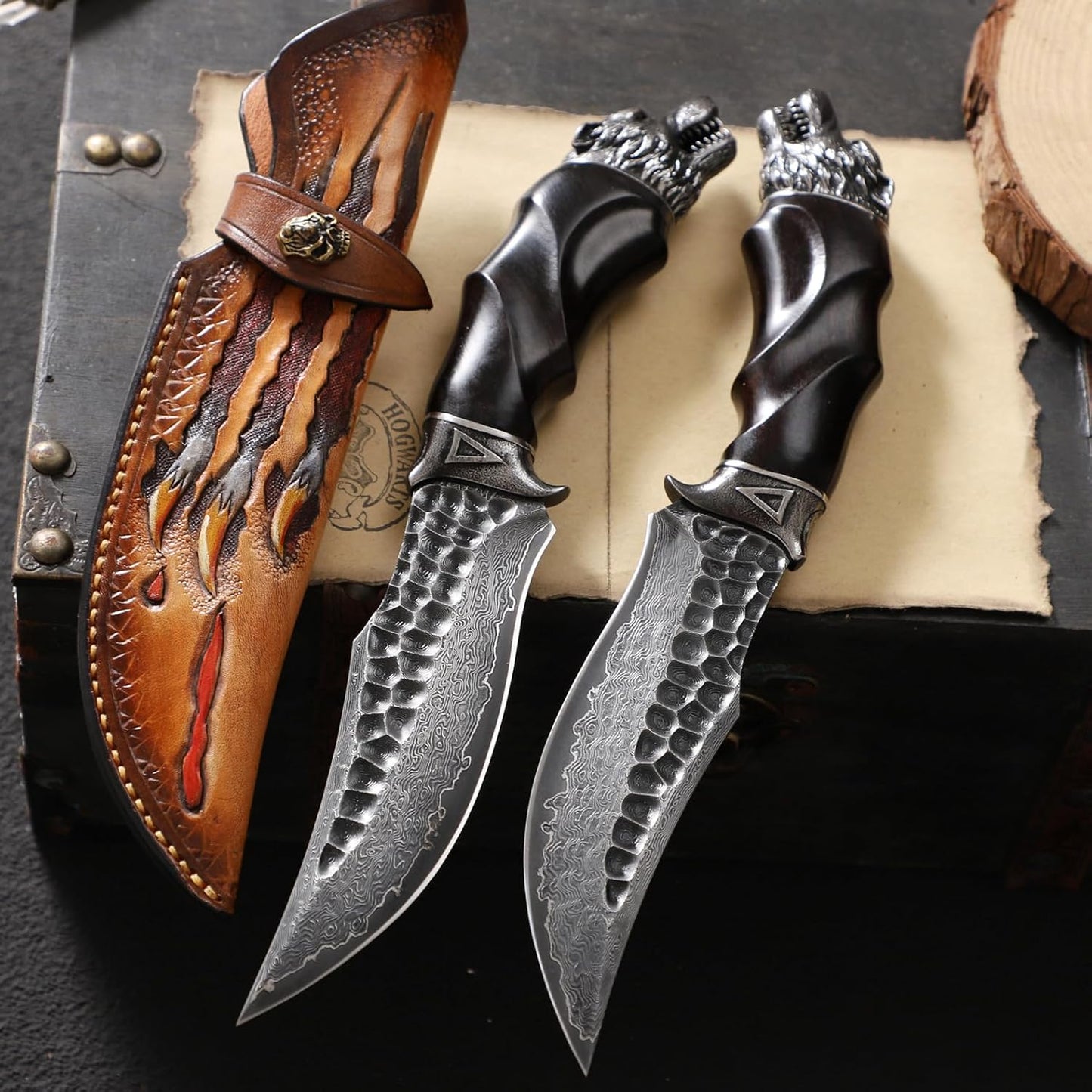 Damascus Fixed Blade Knife – Nightbane Howler Steel Hunting with 67-Layer VG-10 Core