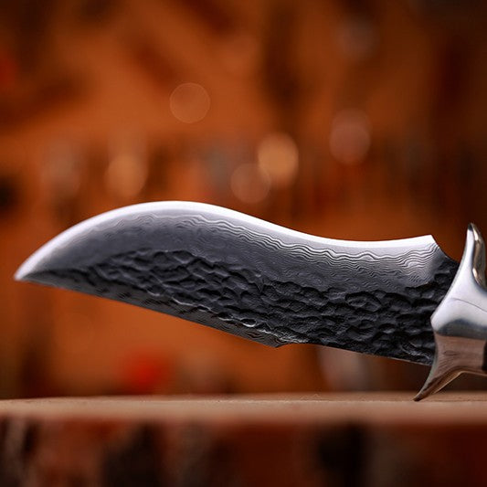 Damascus Fixed Blade Knife – Obsidian Fang Hunting with 105-Layer VG10 & Ebony Handle