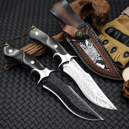 Damascus Fixed Blade Knife – Obsidian Fang Hunting with 105-Layer VG10 & Ebony Handle