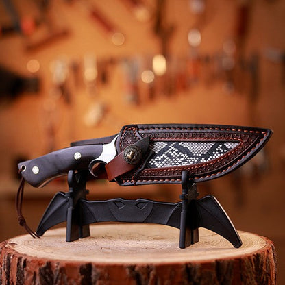 Damascus Fixed Blade Knife – Obsidian Fang Hunting with 105-Layer VG10 & Ebony Handle