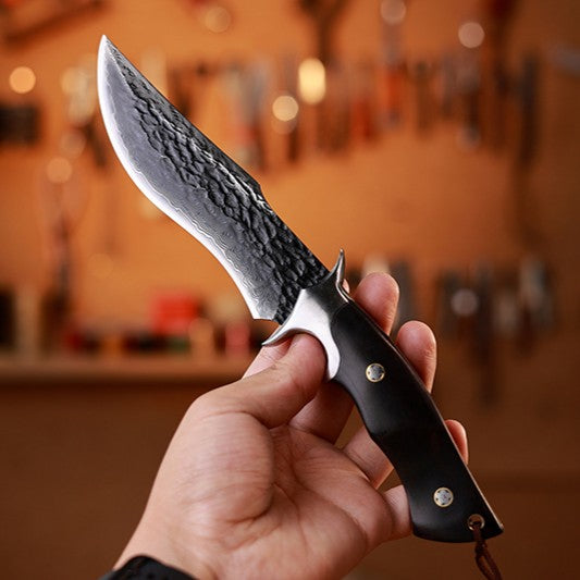 Damascus Fixed Blade Knife – Obsidian Fang Hunting with 105-Layer VG10 & Ebony Handle