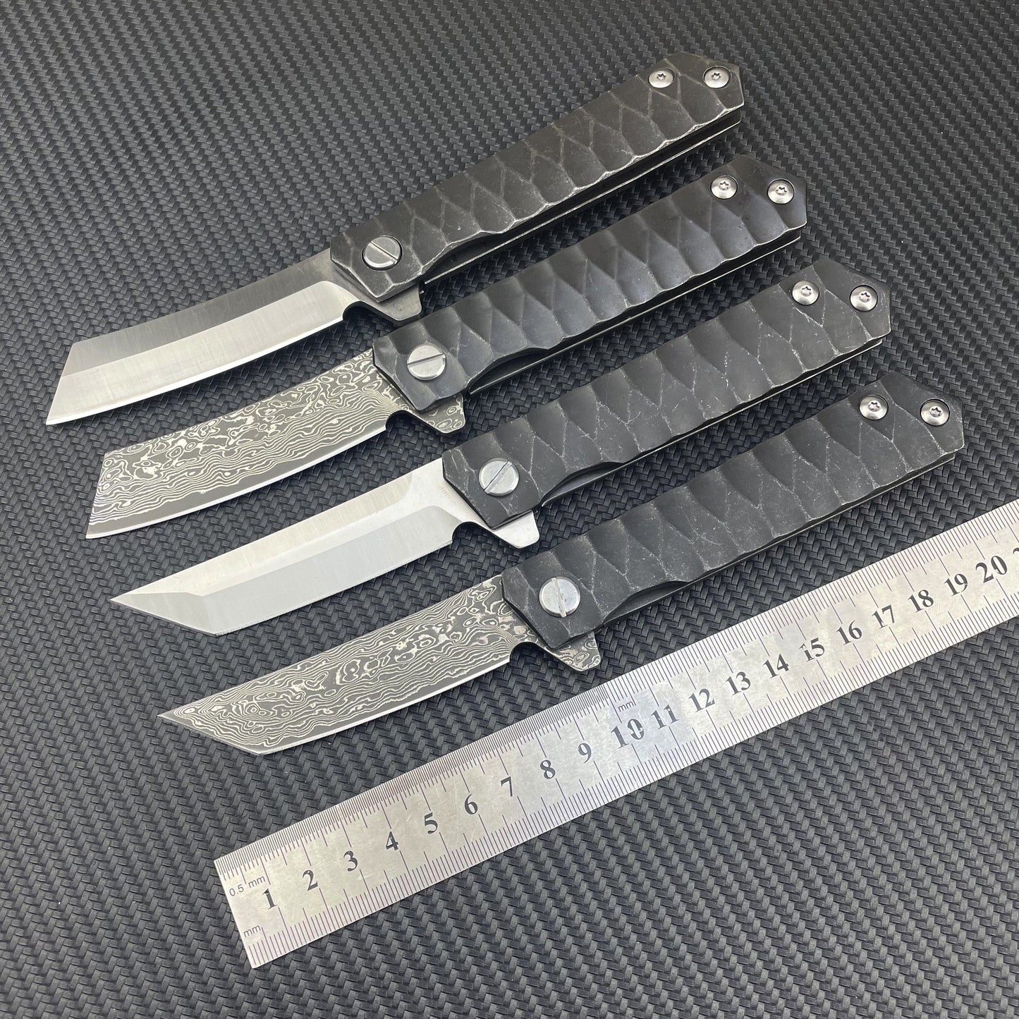 Damascus Folding Knife – D2 Steel Tanto Blade Bearing System Pocket Clip EDC Camping